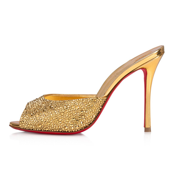 Christian Louboutin Me Dolly Strass 100 Gold Backless Sandal Mule Heel Pump 40 - Picture 3 of 12